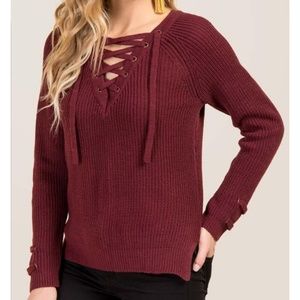 Burgundy Lace-up Sweater! (BRAND NEW)